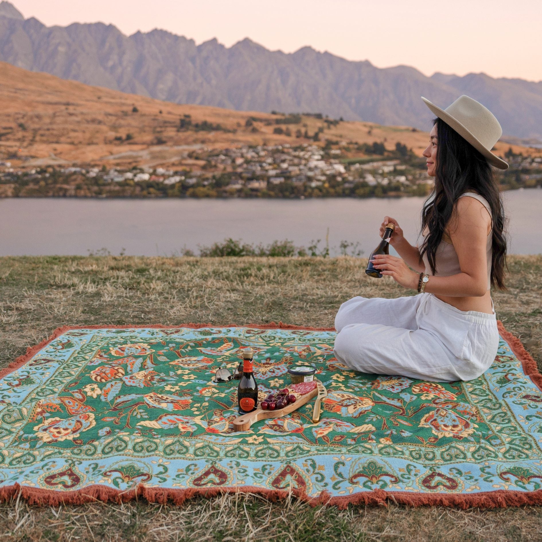 Jade Green Boho Picnic Rug