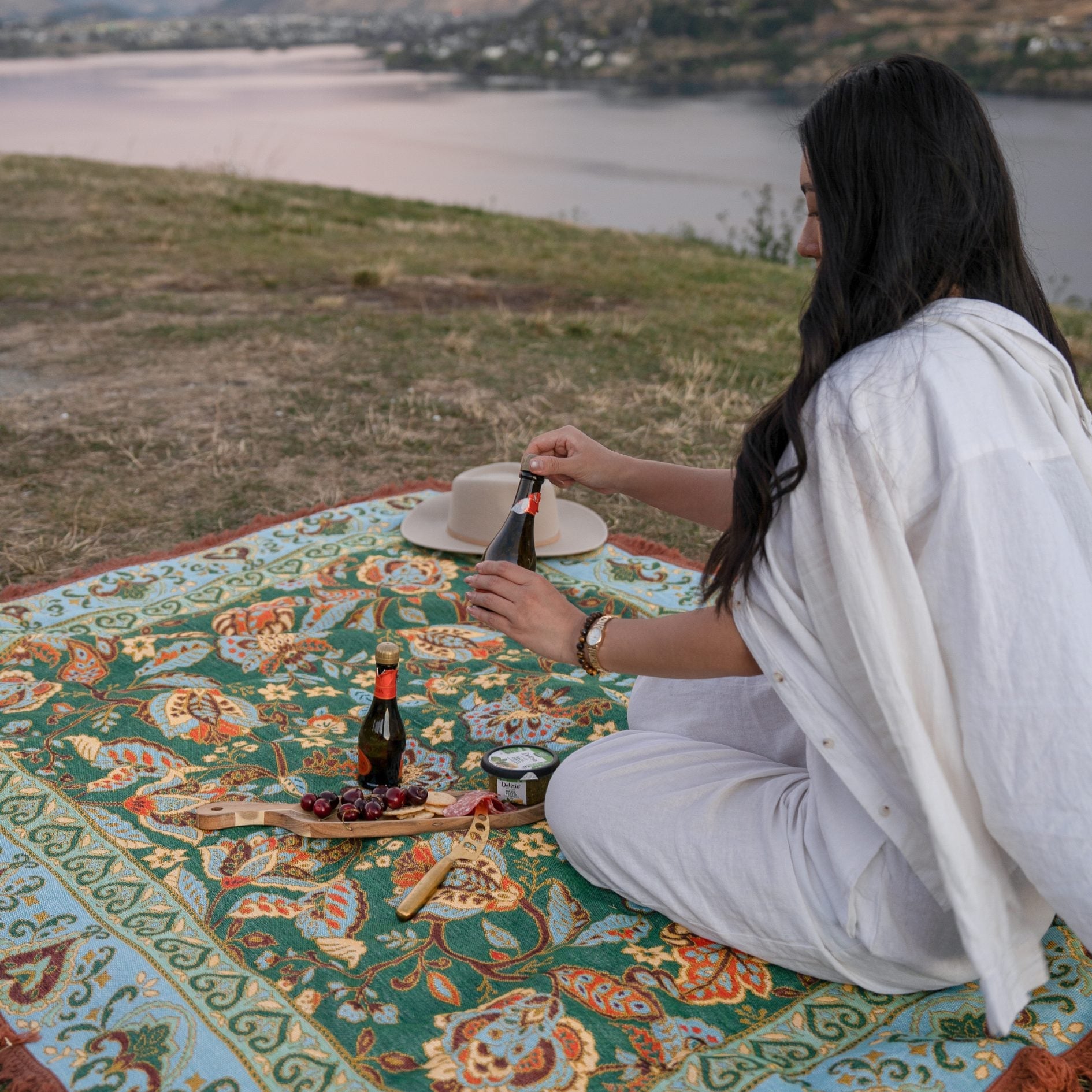 Jade Green Boho Picnic Rug