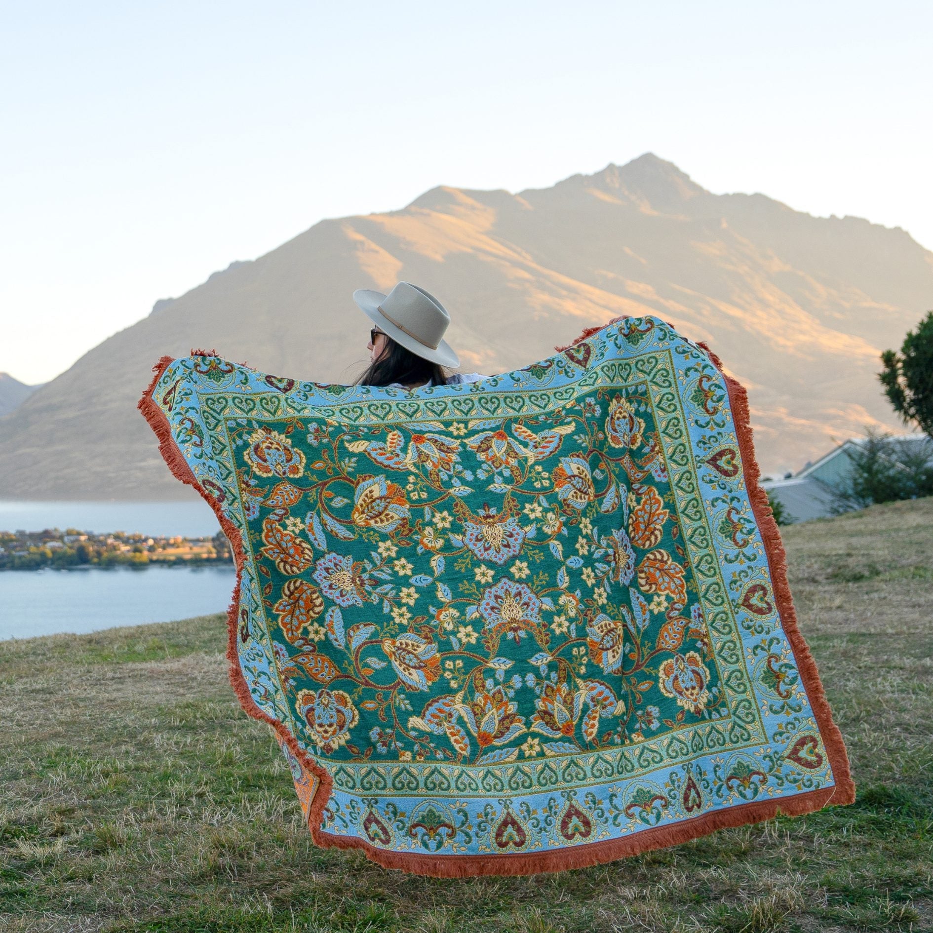 Jade Green Boho Picnic Rug